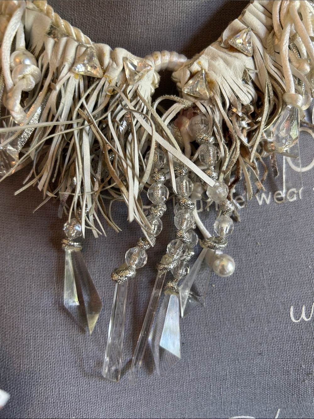 Handcrafted Ivory Statement Necklace with Crystal and Pearl Accents - Picture 6 of 16